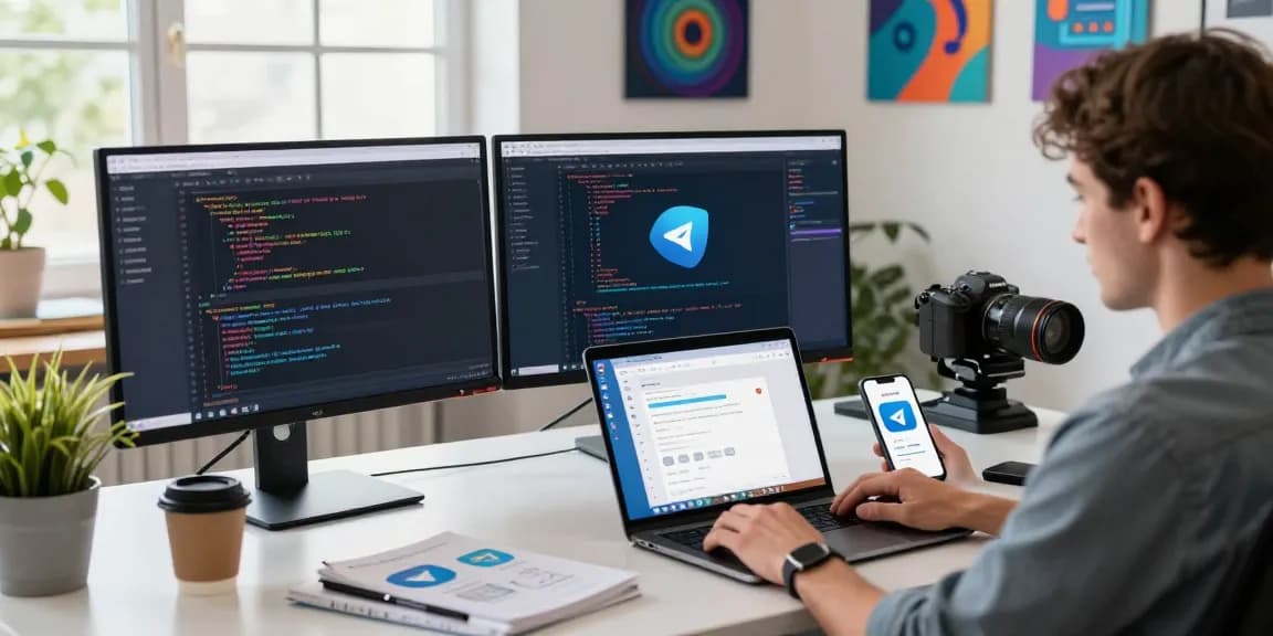 Engaged user exploring the 纸飞机中文版 application on multiple screens in a modern tech workspace, illustrating productivity and innovation.