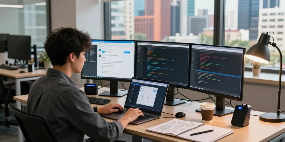 Engaged developer showcasing the telegram chinese telegram app in a modern workspace.