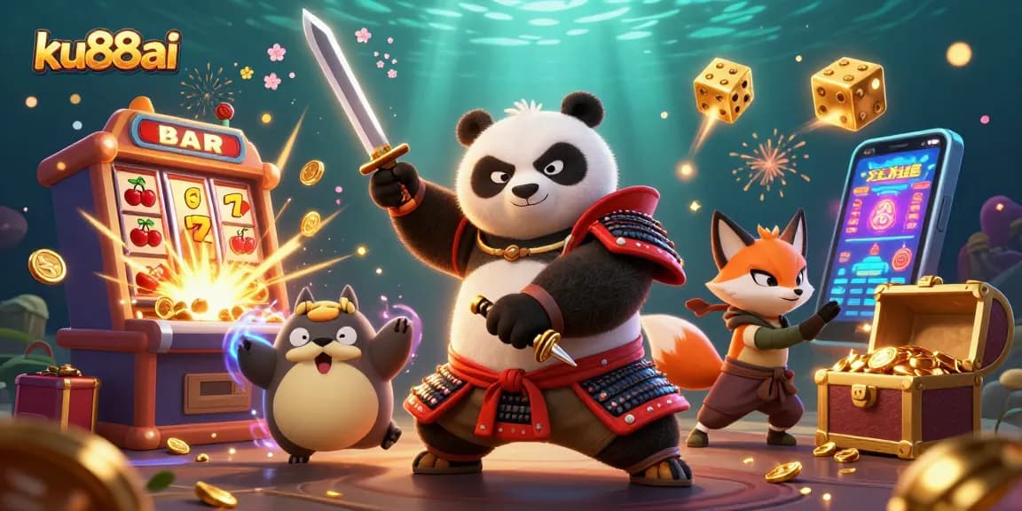 Experience the excitement of ku88ai with a rich 3D casino scene featuring vibrant characters.