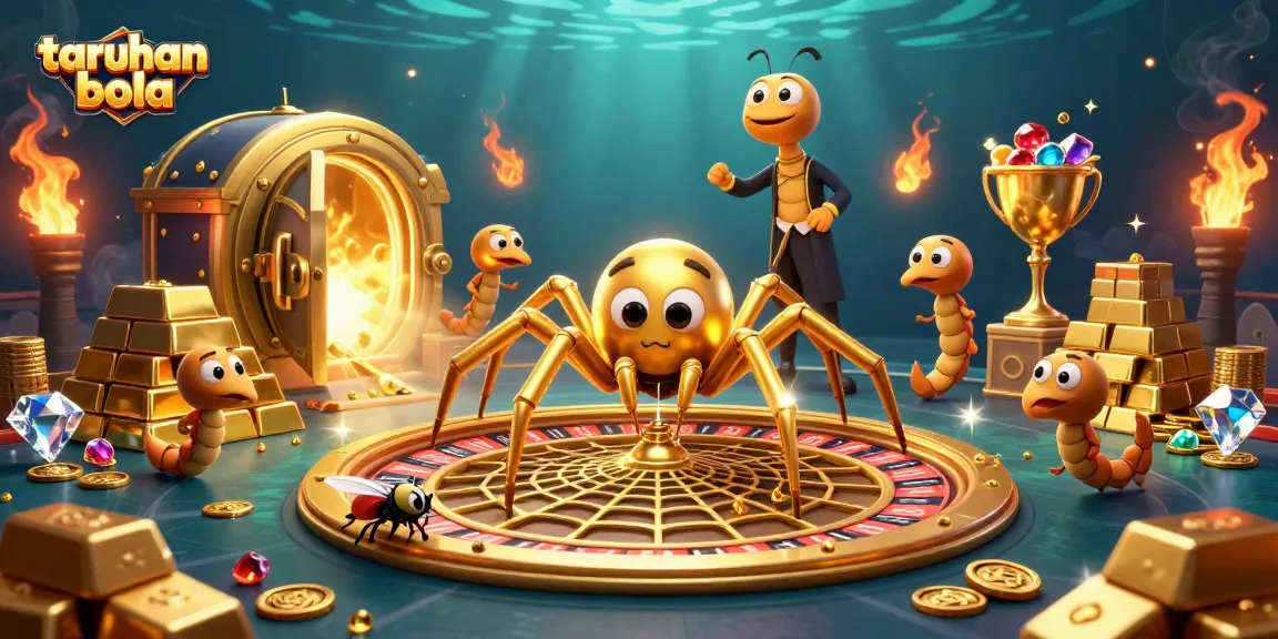 Engaging scene featuring taruhan bola betting with vibrant characters and casino elements spinning around dynamically.
