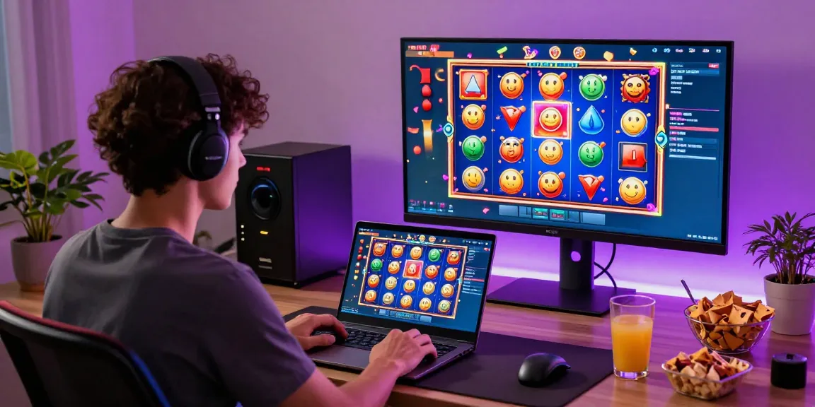 Engaged player enjoying kecak4d online slot gaming in a modern home office.