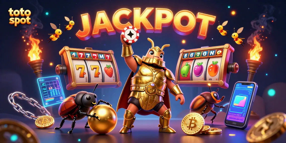 Engage with the thrilling toto slot experience featuring a victorious beetle and dynamic casino elements.