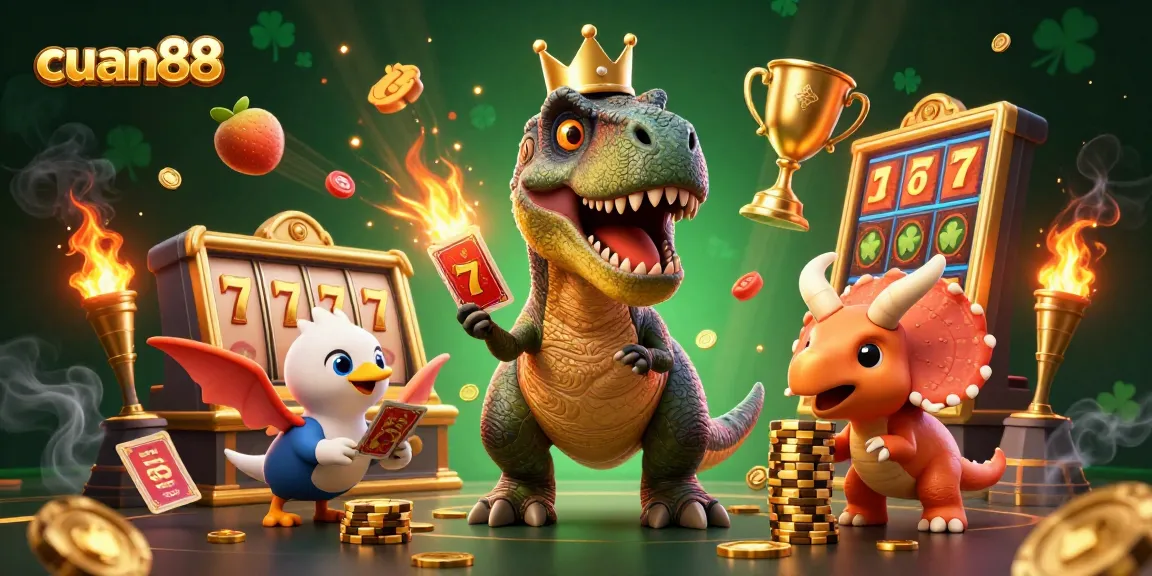 Mainkan slot di cuan88, dengan karakter lucu dan suasana kasino yang meriah.