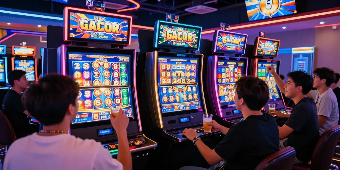 Pengalaman bermain SLOT GACOR yang seru di kasino online dengan pemain ceria dan mesin slot berwarna-warni.