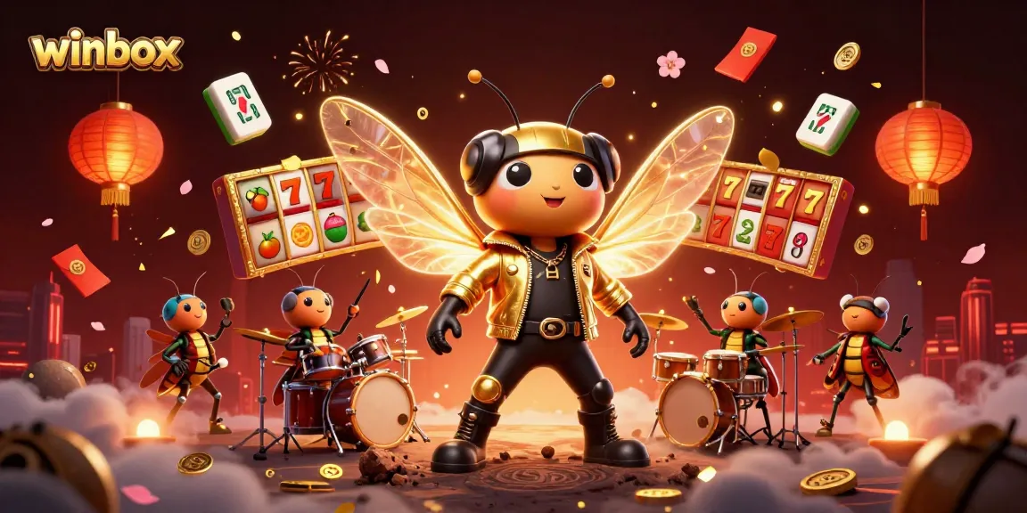 Experience winbox with a vibrant 3D casino illustration featuring animated characters and dynamic gambling elements.