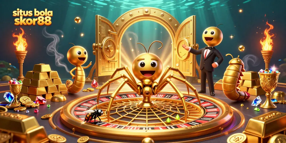 Betting on situs bola skor88 with excitement as a golden spider spins a roulette web