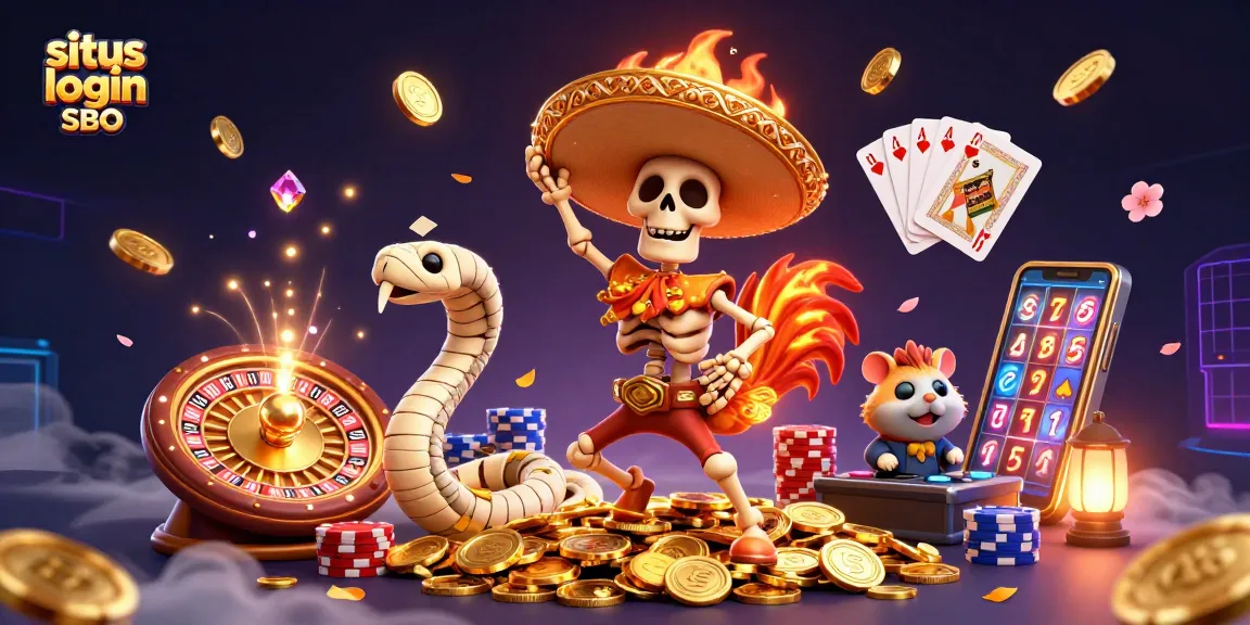 Experience dynamic sports betting action at situs login SBO with festive characters amidst golden coins.