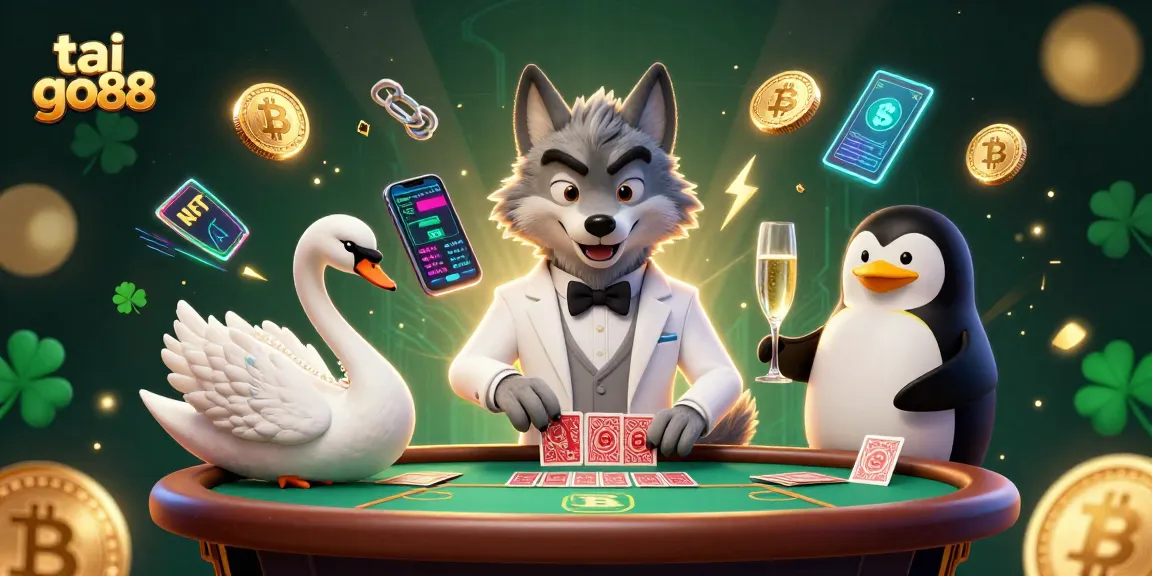 Experience thrilling gameplay with tai go88 featuring a debonair wolf, elegant swan, and sophisticated penguin in a vibrant casino scene.