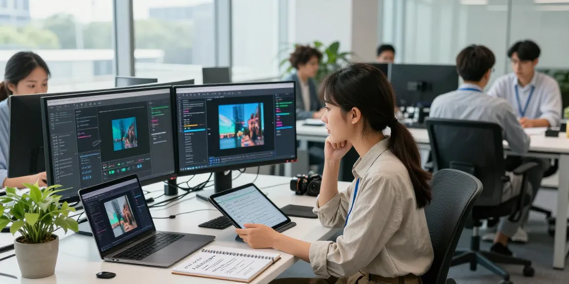 Team analyzing AI-generated images with a free ai detector at a modern tech workspace