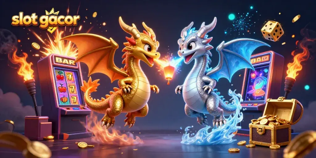 Experience thrilling gameplay with slot gacor in a dynamic dragon-themed casino scene.
