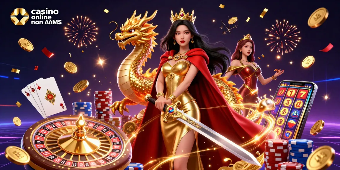 Vivi un'esperienza di gioco emozionante nei casinò online non AAMS con personaggi vivaci ed elementi da casinò.