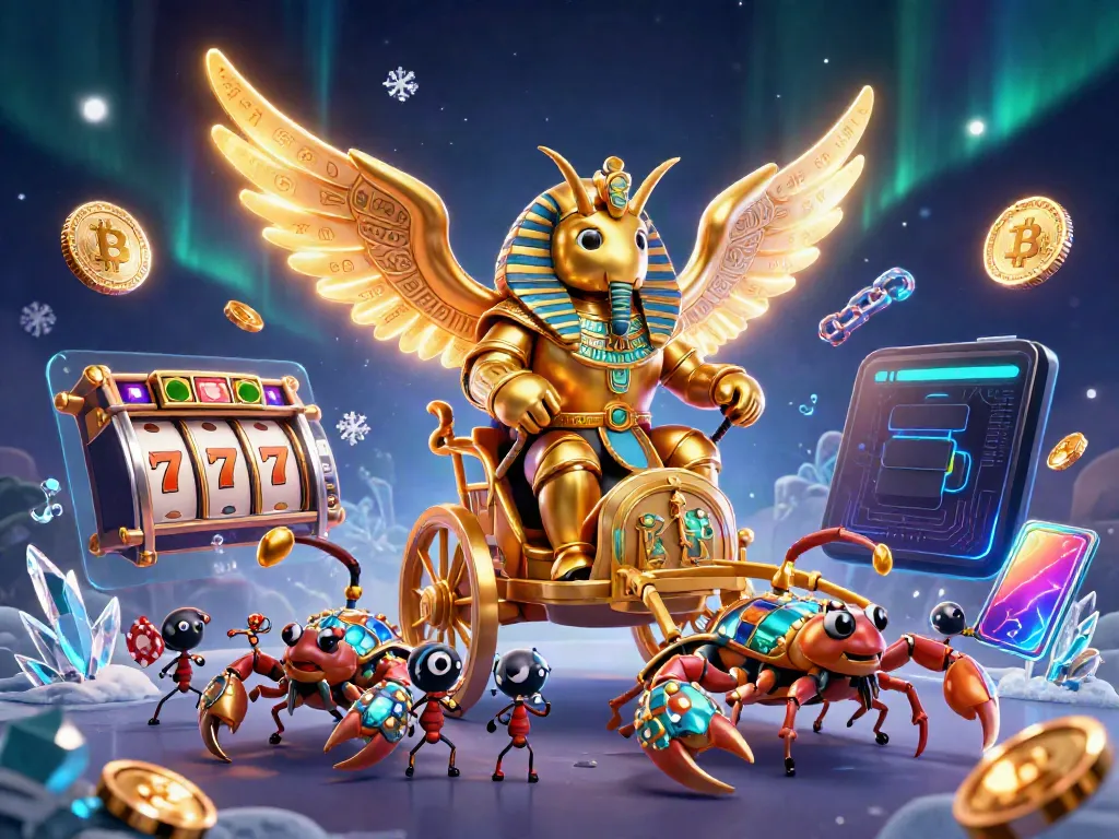 Menggulung slot dengan mesin slot dan jackpot di latar belakang, menampilkan gambaran kasino berwarna-warni.