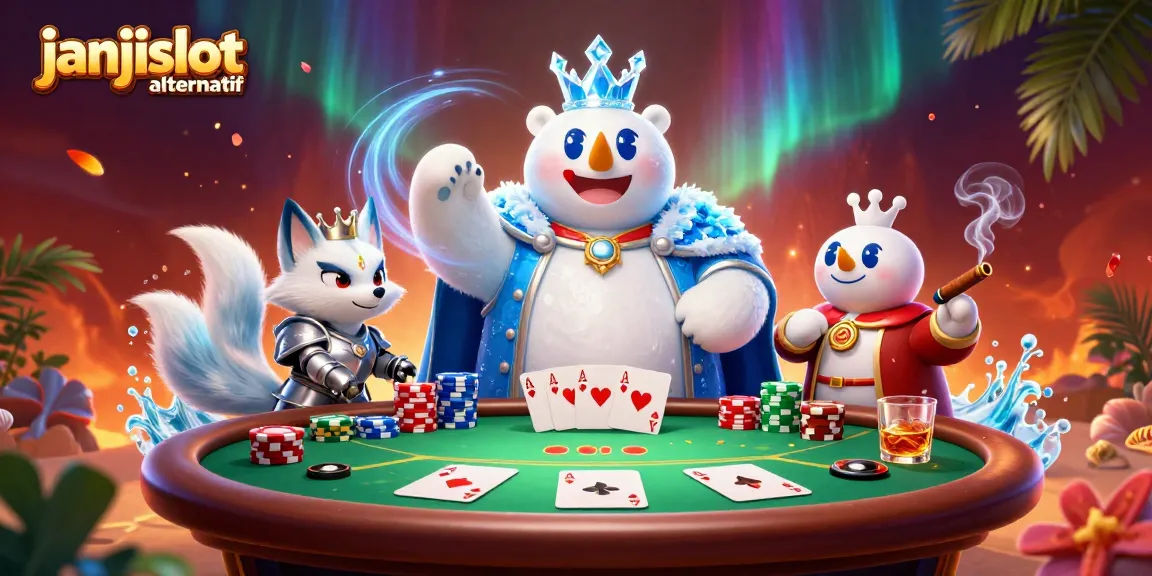 Engaging janjislot alternatif scene featuring dynamic characters and casino elements capturing the excitement of gambling.