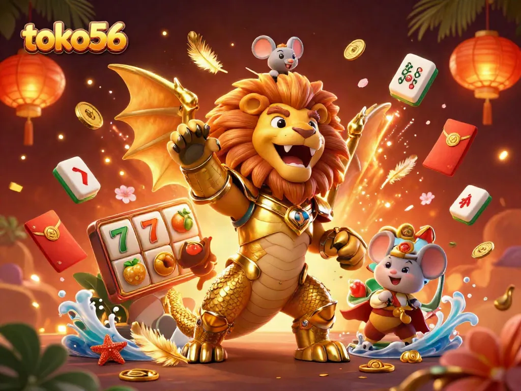 Permainan toko56 yang menggembirakan dengan chimeras dan simbol slot penuh keberuntungan.