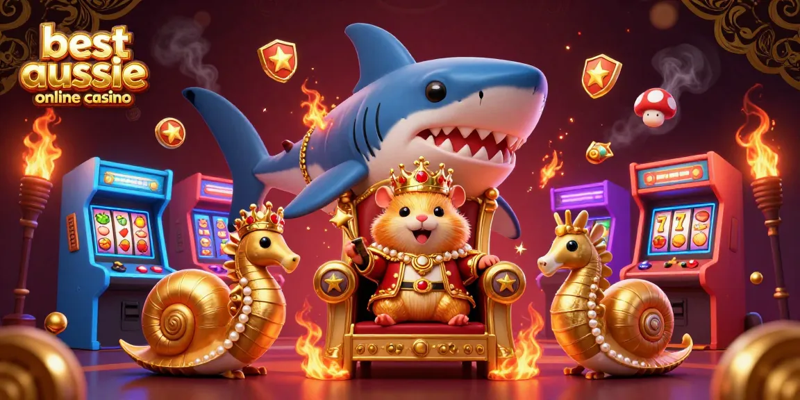 Engage with the best aussie online casino in a stunning 3D illustration featuring a hamster king and vibrant casino elements.