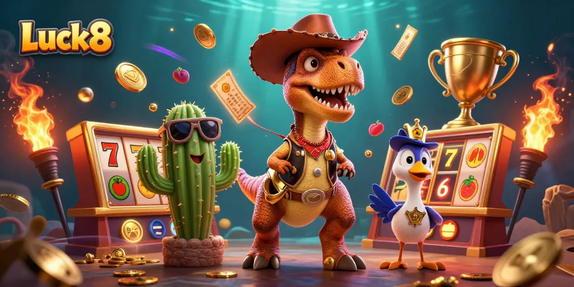 Experience exciting casino action with Luck8, featuring vibrant characters and dynamic gaming elements.