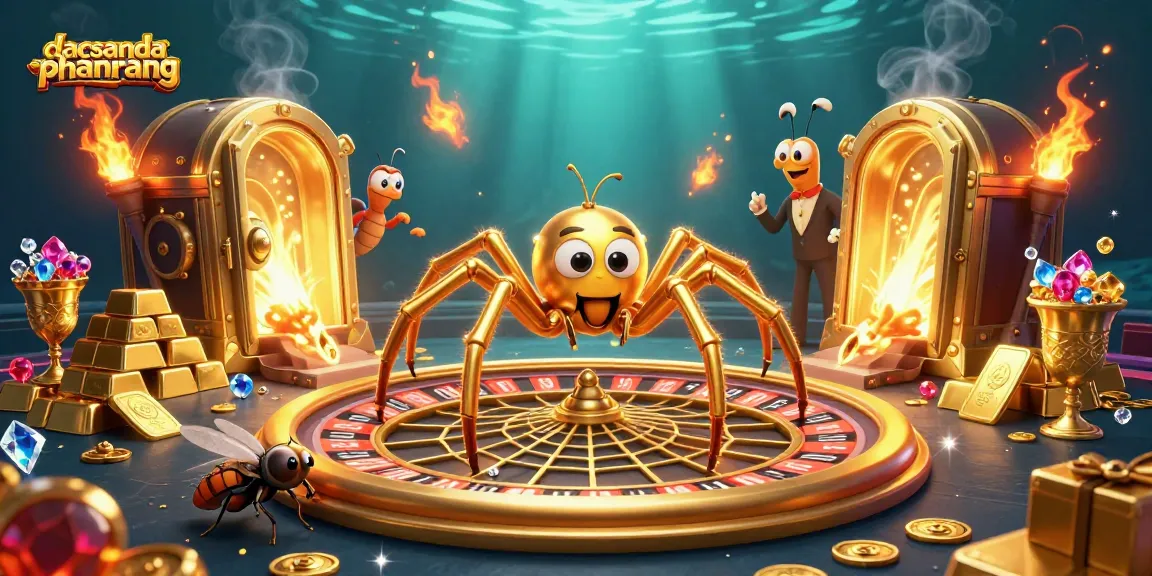 Engage with thrilling bets at dacsandatphanrang as a fly nervously interacts with a golden roulette wheel.
