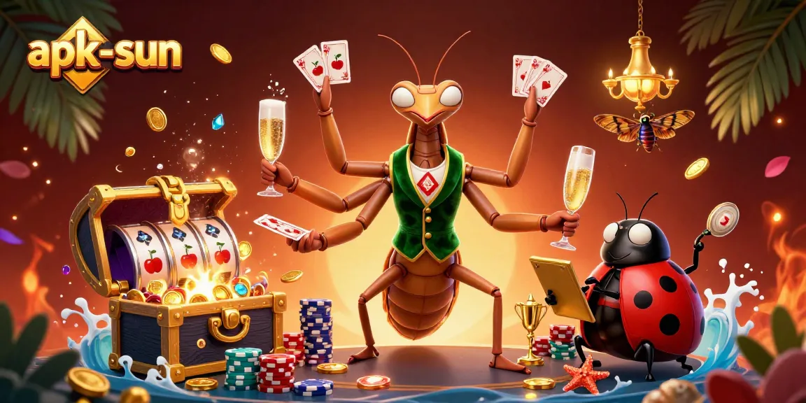 Engage with apk-sun's vibrant casino scene showcasing card games, vibrant characters, and dynamic atmosphere.