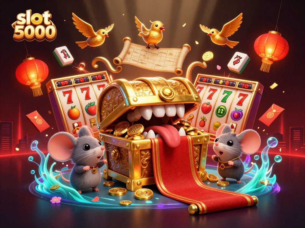 Experience the excitement of slot 5000 games in this vibrant casino-themed illustration.