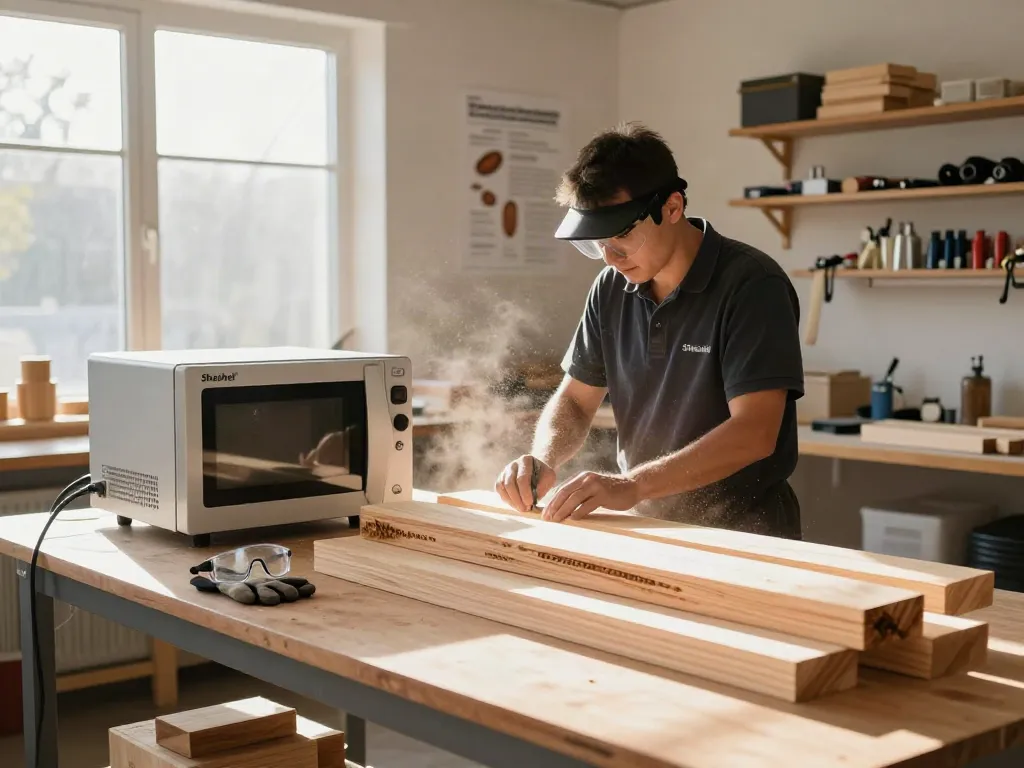 Shashel® technician using eco-friendly microwave device for woodworm treatment