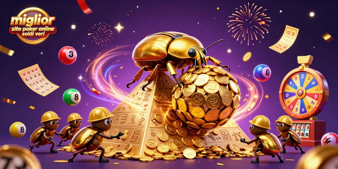 Scopri le offerte del miglior sito poker online soldi veri con simboli del casinò e palle della lotteria volanti.