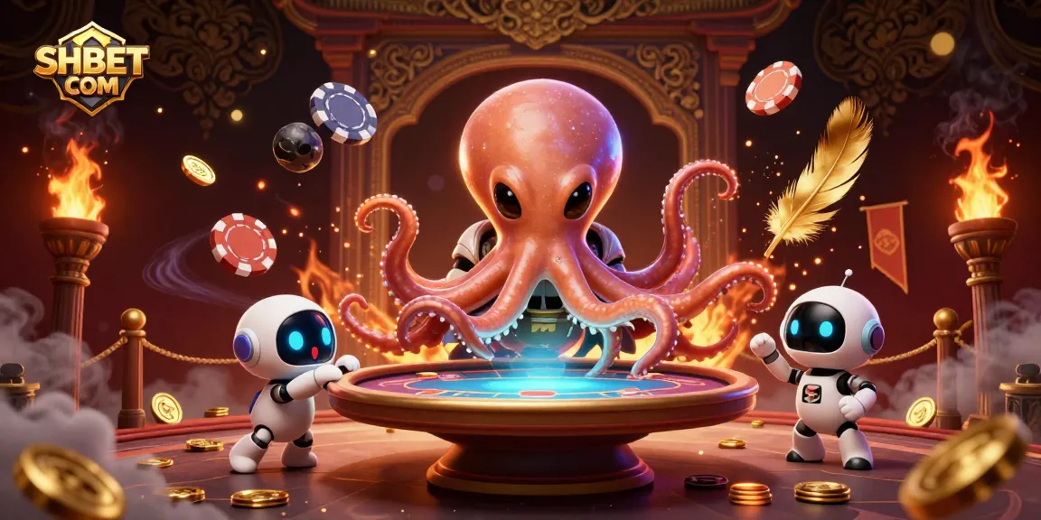 Experience the vibrant universe of SHBET COM with unique poker action led by a galactic octopus.