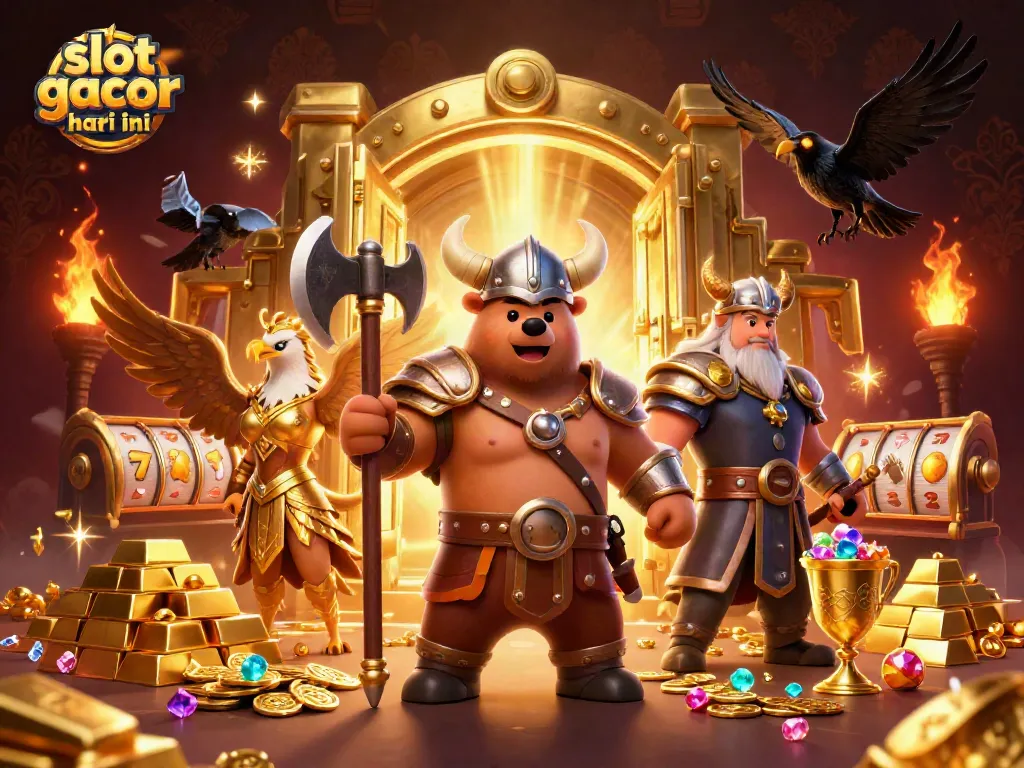 Experience the thrill of slot gacor hari ini with a dynamic scene featuring characters and jackpots.