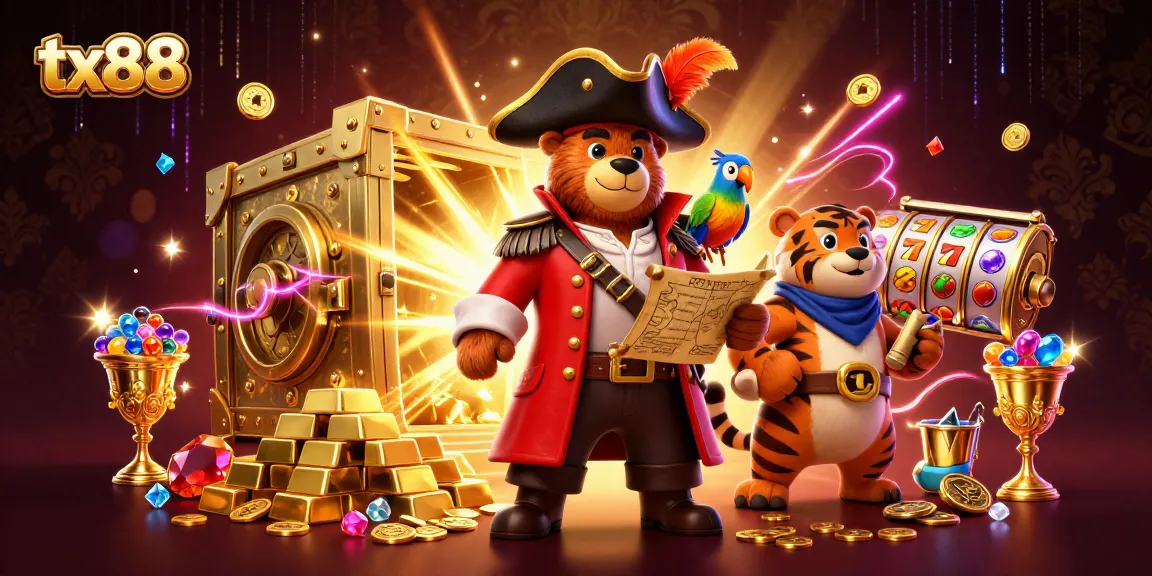 Experience thrilling adventures with tx88 as cartoon pirate captain bear and friends explore dazzling treasures.