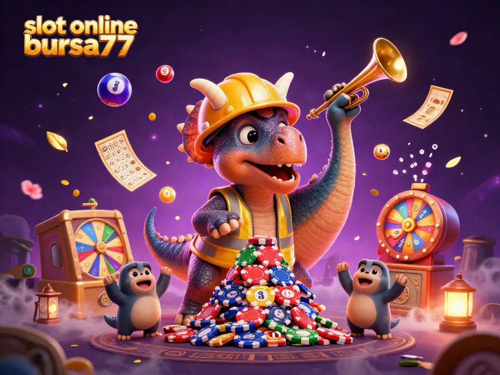 Memenangkan jackpot di slot online bursa777 dengan karakter kartun ceria yang berinteraksi dengan elemen permainan.
