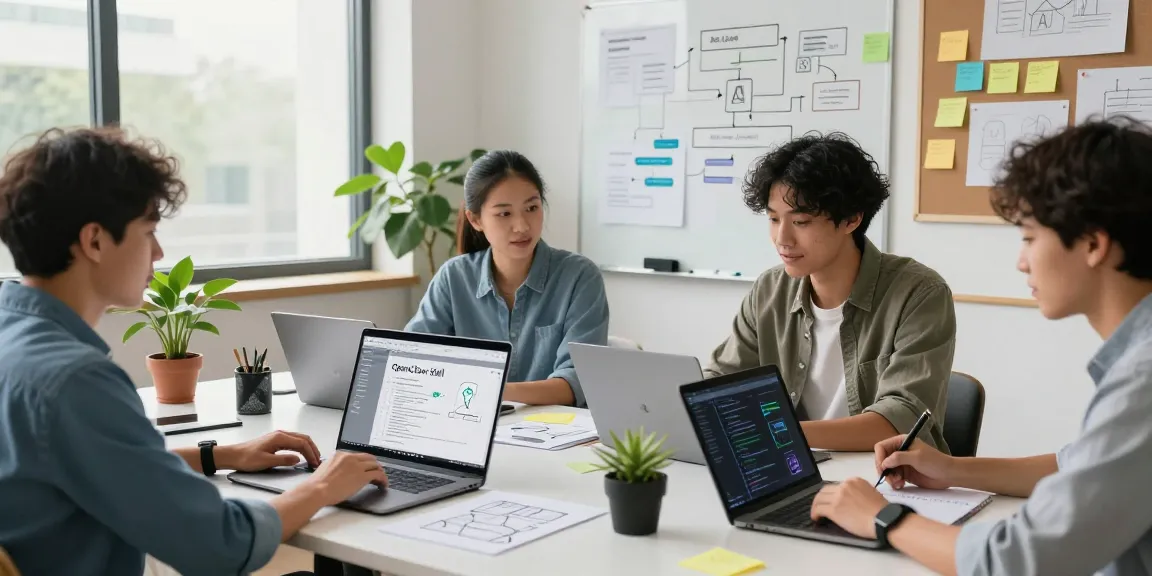 Team collaborating on openclaw skills development in a bright tech workspace.