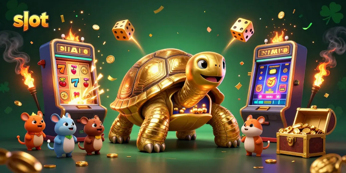 Slot yang penuh dengan koin emas dan simbol keberuntungan dalam ilustrasi 3D.