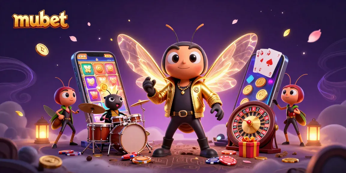 Experience the innovative mubet gaming excitement with a vibrant 3D casino scene full of animated characters and slot games.