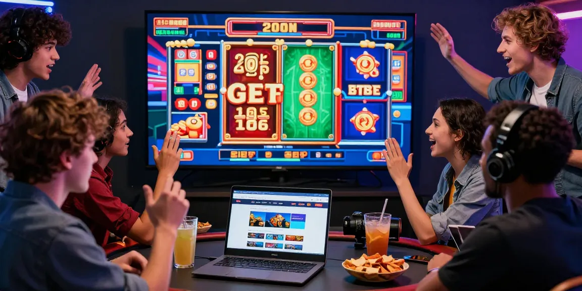 Friends enjoying casino games at https://hero138loginku.com with colorful screens and snacks.