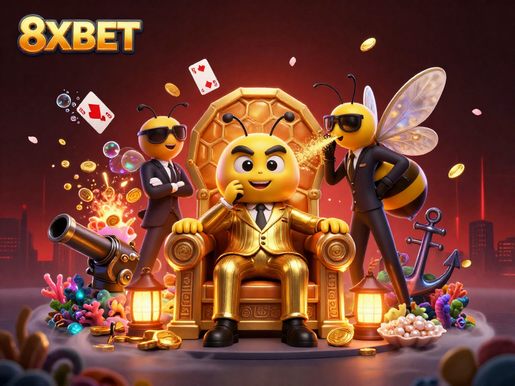 Experience thrilling gaming action at 8XBET with a dynamic 3D scene featuring a bumblebee mob boss.