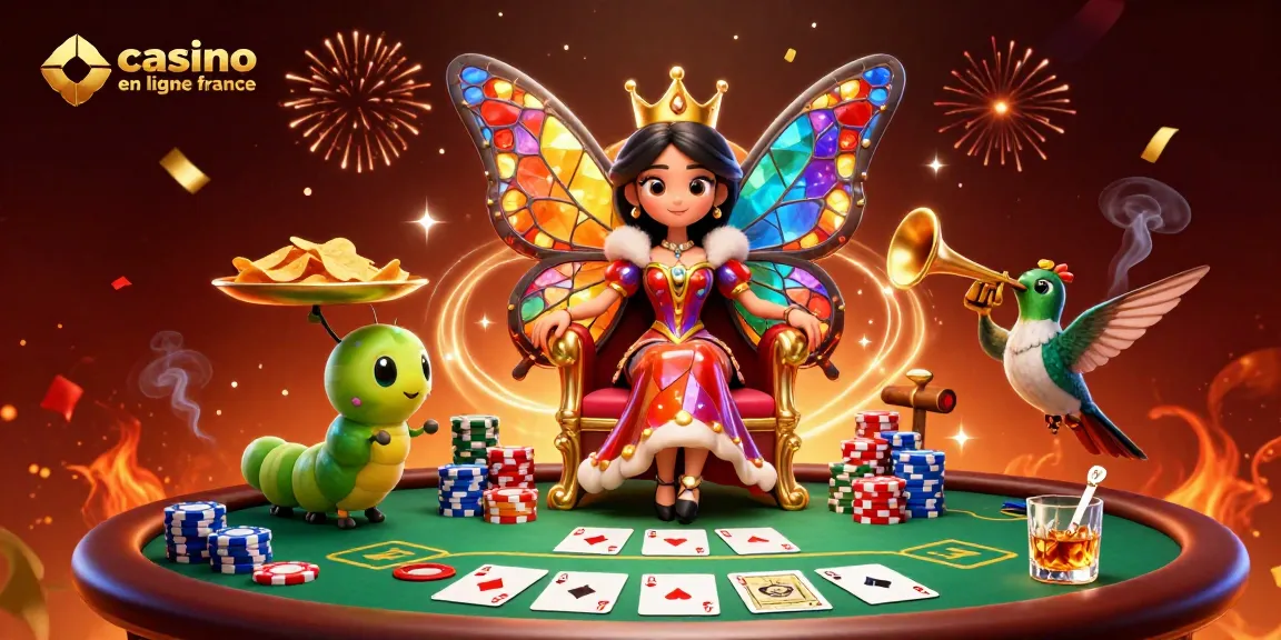 Vivez l'excitation du casino en ligne France avec cette illustration captivante de jeux et de personnages animés.