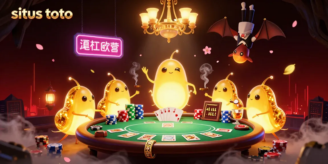 Situs toto illuminates a vibrant casino scene with glowworms and a bat dealer, showcasing poker action.