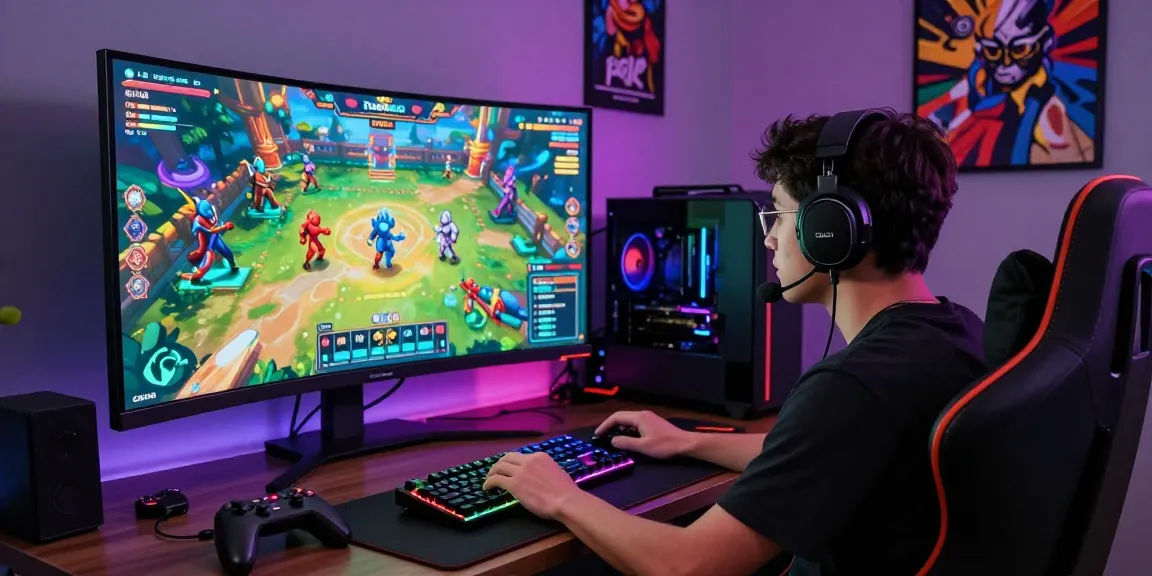 Immersive gaming setup showcasing pakde4d with a passionate player and vibrant graphics.