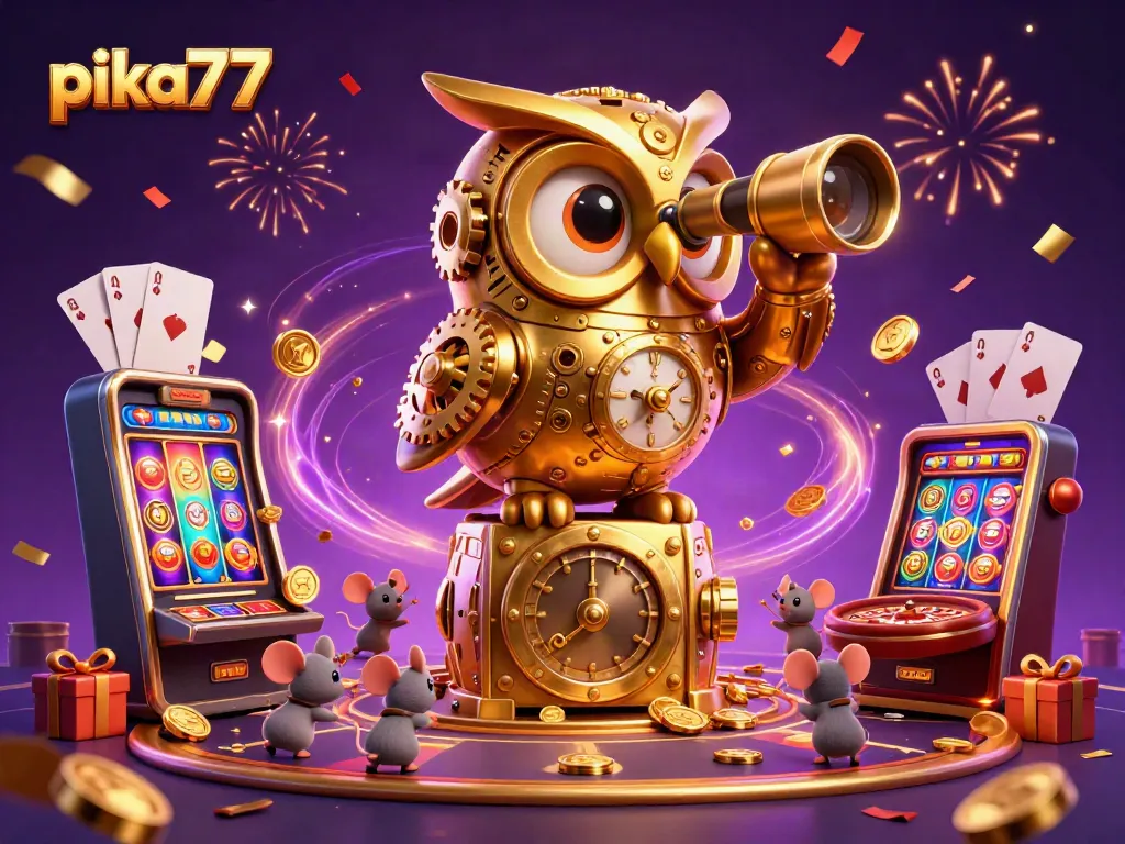 Engage in thrilling gameplay on pika77 amidst an exciting casino scene full of vibrant slot game elements.