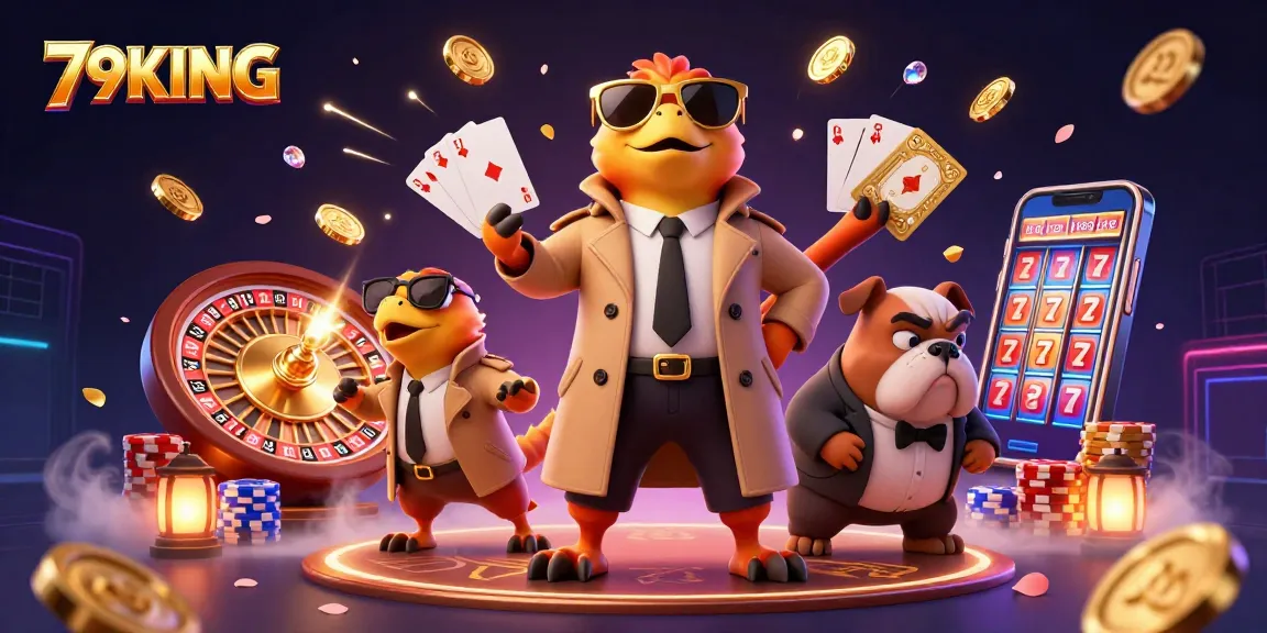 Engage with 79KING's vibrant casino world as raptors sneak through a VIP lounge.