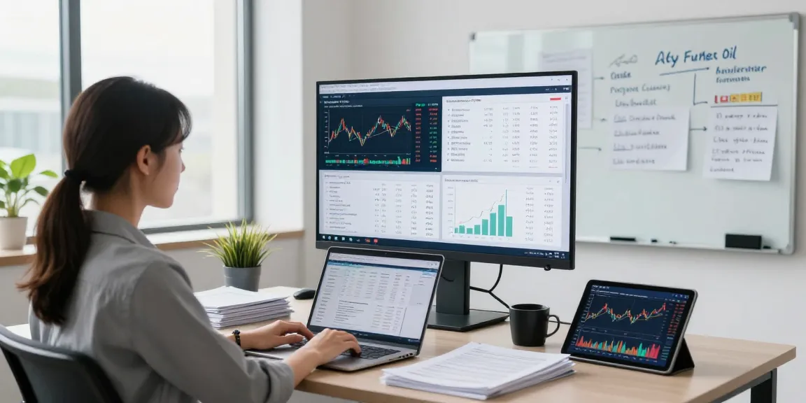 Analyzing soybean oil futures API data in a modern office environment with real-time financial charts.