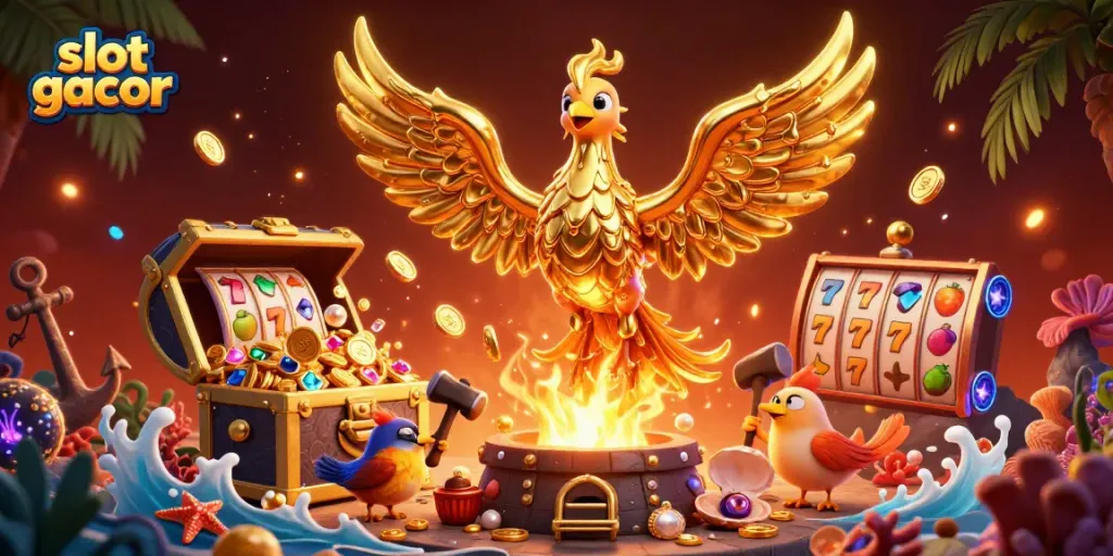 Experience the thrill of slot gacor with a molten golden phoenix and exciting game elements.