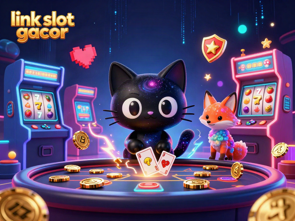 Engage in the fun of link slot gacor with a cosmic cat and fox at a thriving casino scene.