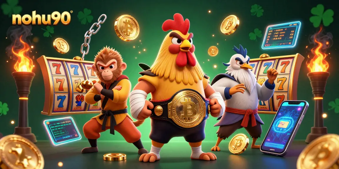 Engage with exciting nohu90 slot games featuring a colorful scene of mythical characters and cryptocurrency.