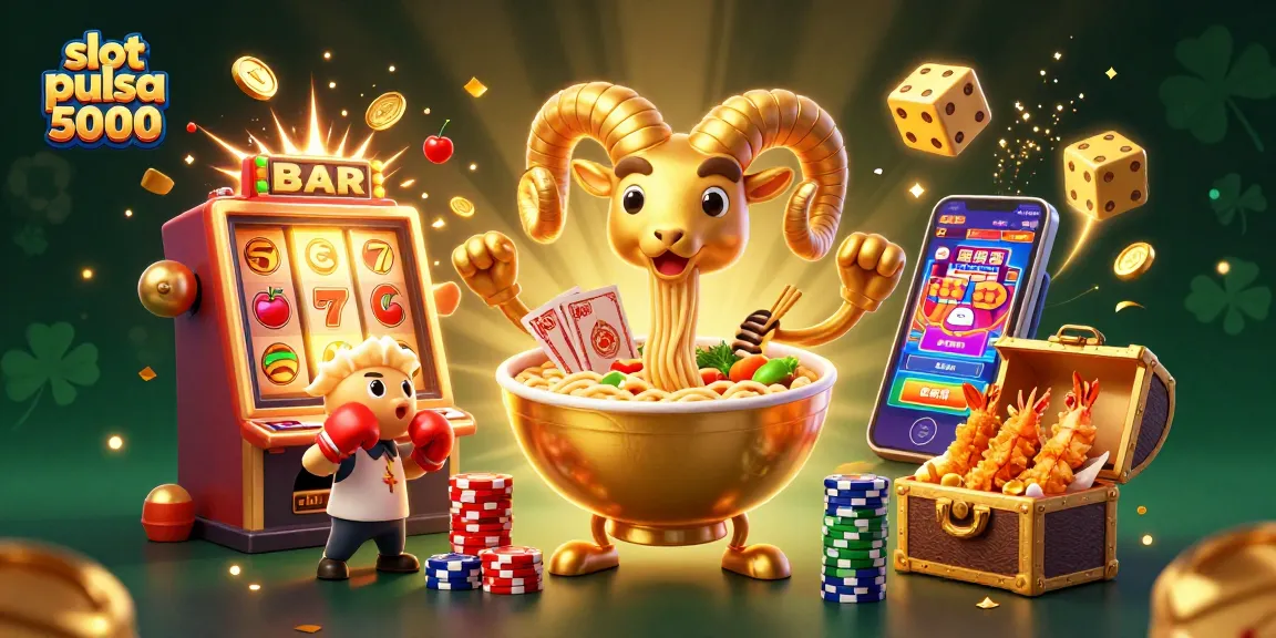 Menangkan permainan slot pulsa 5000 dengan visual mengesankan dari mesin slot yang memancarkan koin emas.