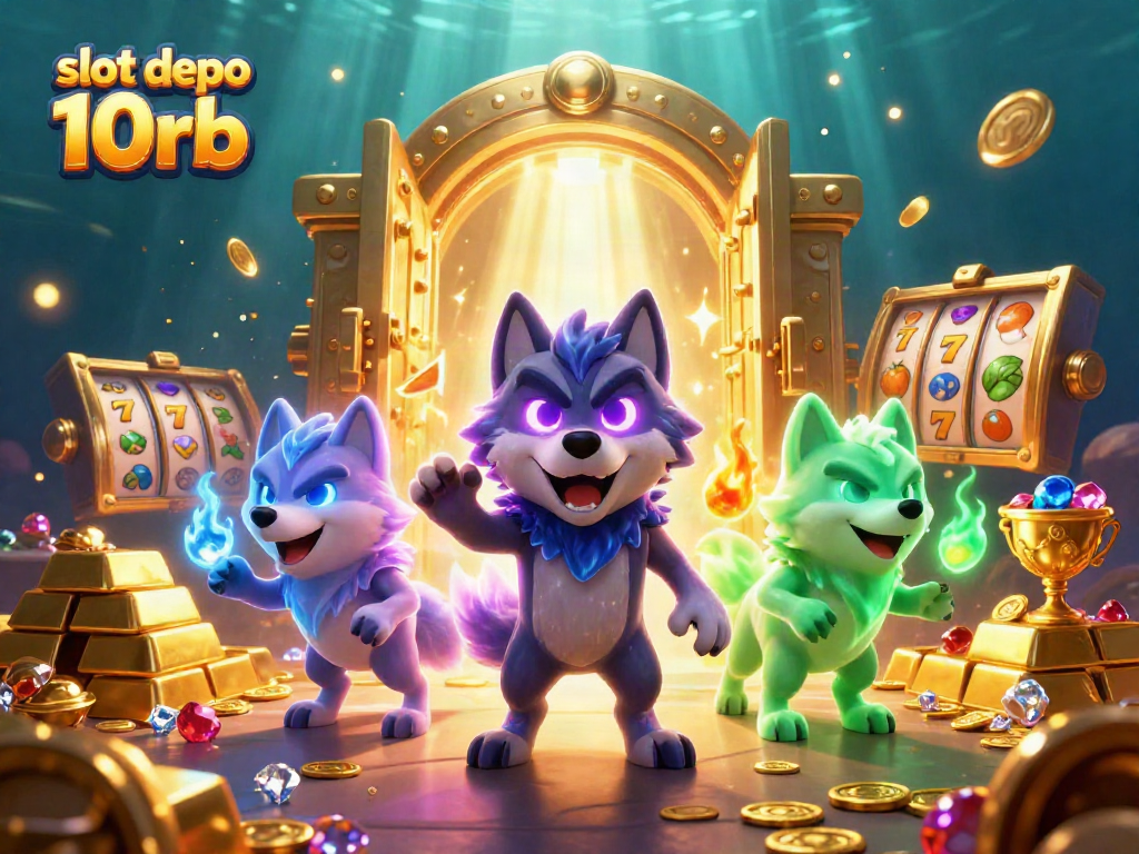 Experience the excitement of slot depo 10rb with mystical wolves and treasures in this vibrant casino scene.