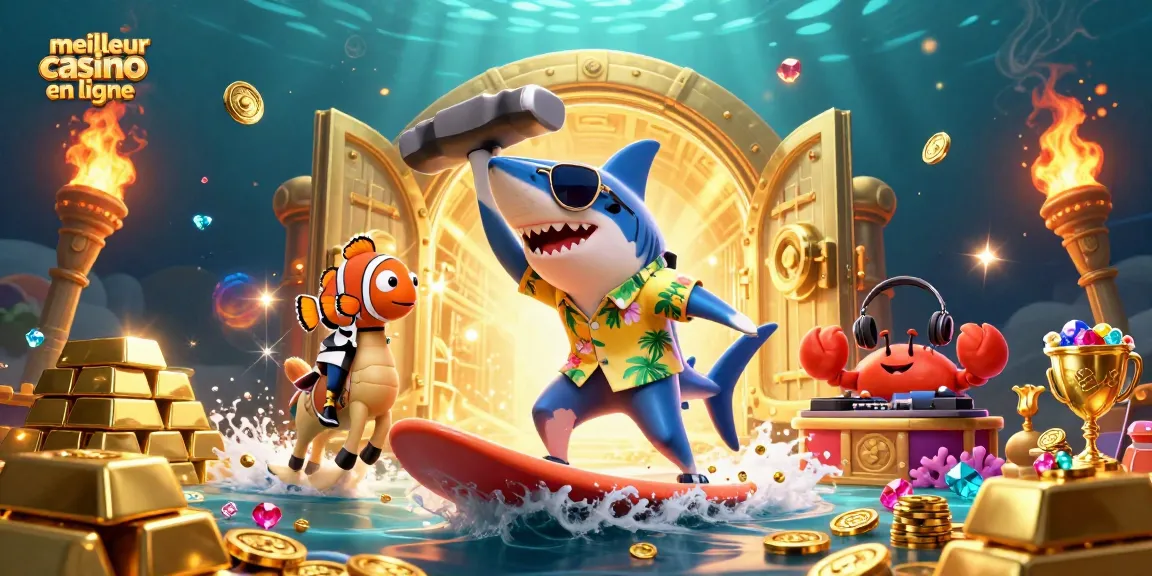 Vivez l'expérience du meilleur casino en ligne avec cette illustration dynamique de jeux aquatiques.
