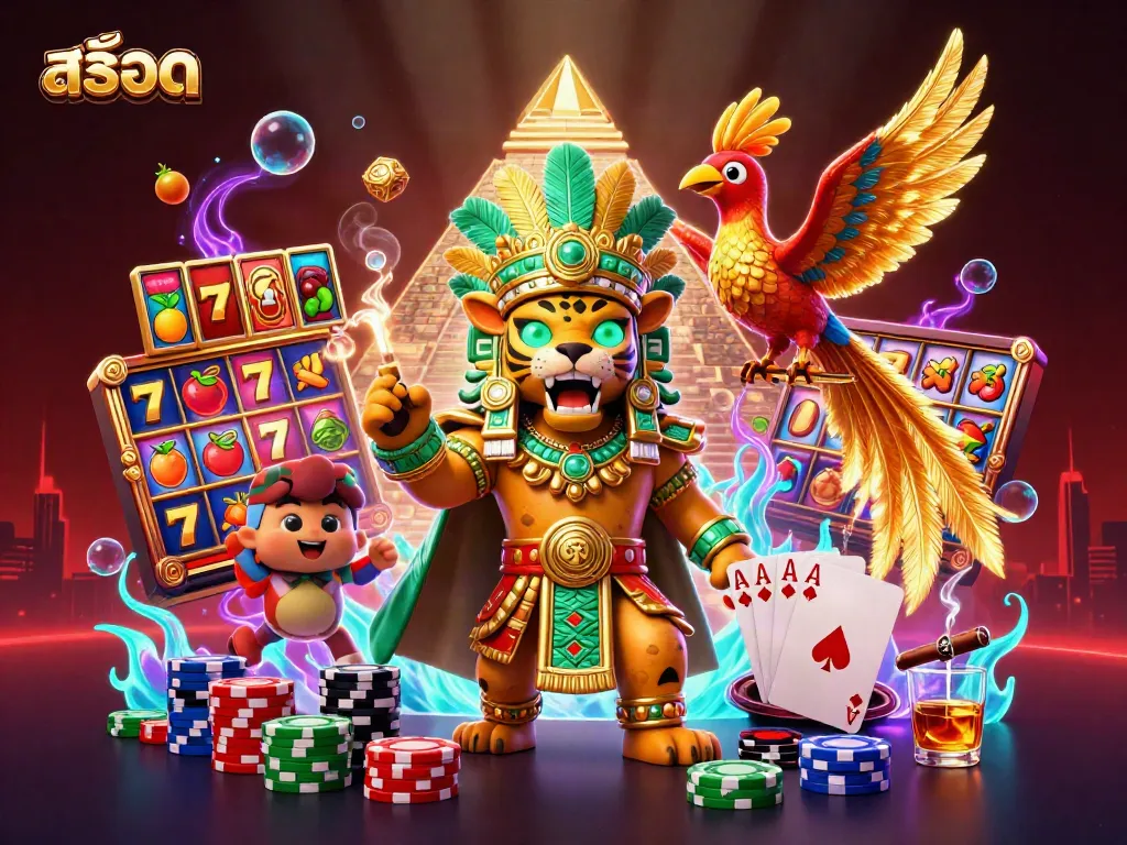 เล่นสล็อตในภาพ 3D สุดอลังการ พร้อมสัญลักษณ์สำคัญและบรรยากาศคาสิโน