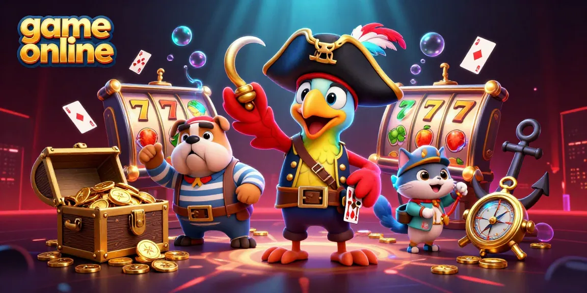 Play game online with exciting pirate-themed characters in a dynamic casino scene.