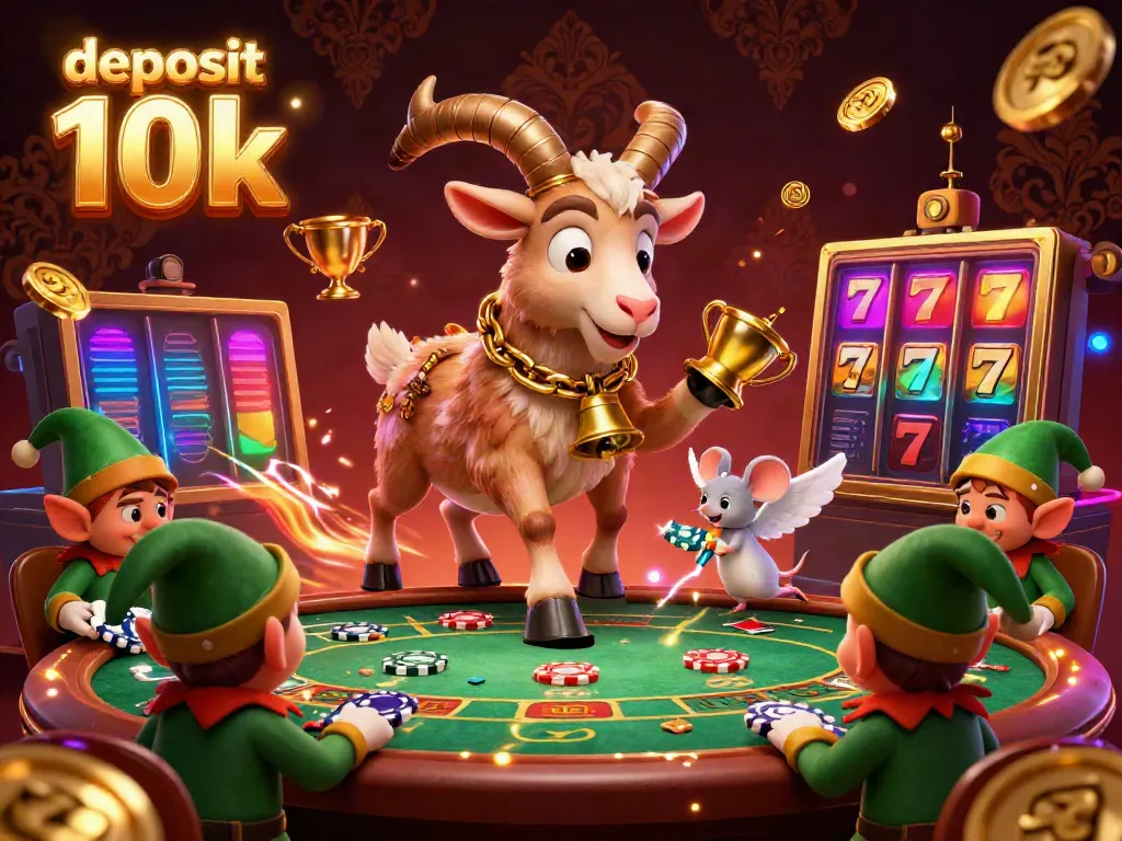 Permainan slot menarik deposit 10k dengan jackpot melimpah di ilustrasi kasino penuh warna.
