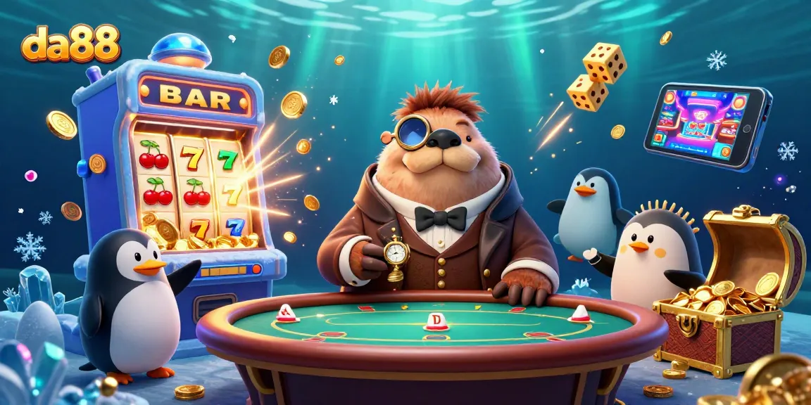 Experience thrilling gameplay at da88 with a walrus poker player, a penguin dealer, and a bluffing pufferfish.